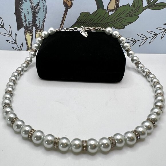 Carolee Blue Grey Glass Pearl Necklace - Picture 1 of 5